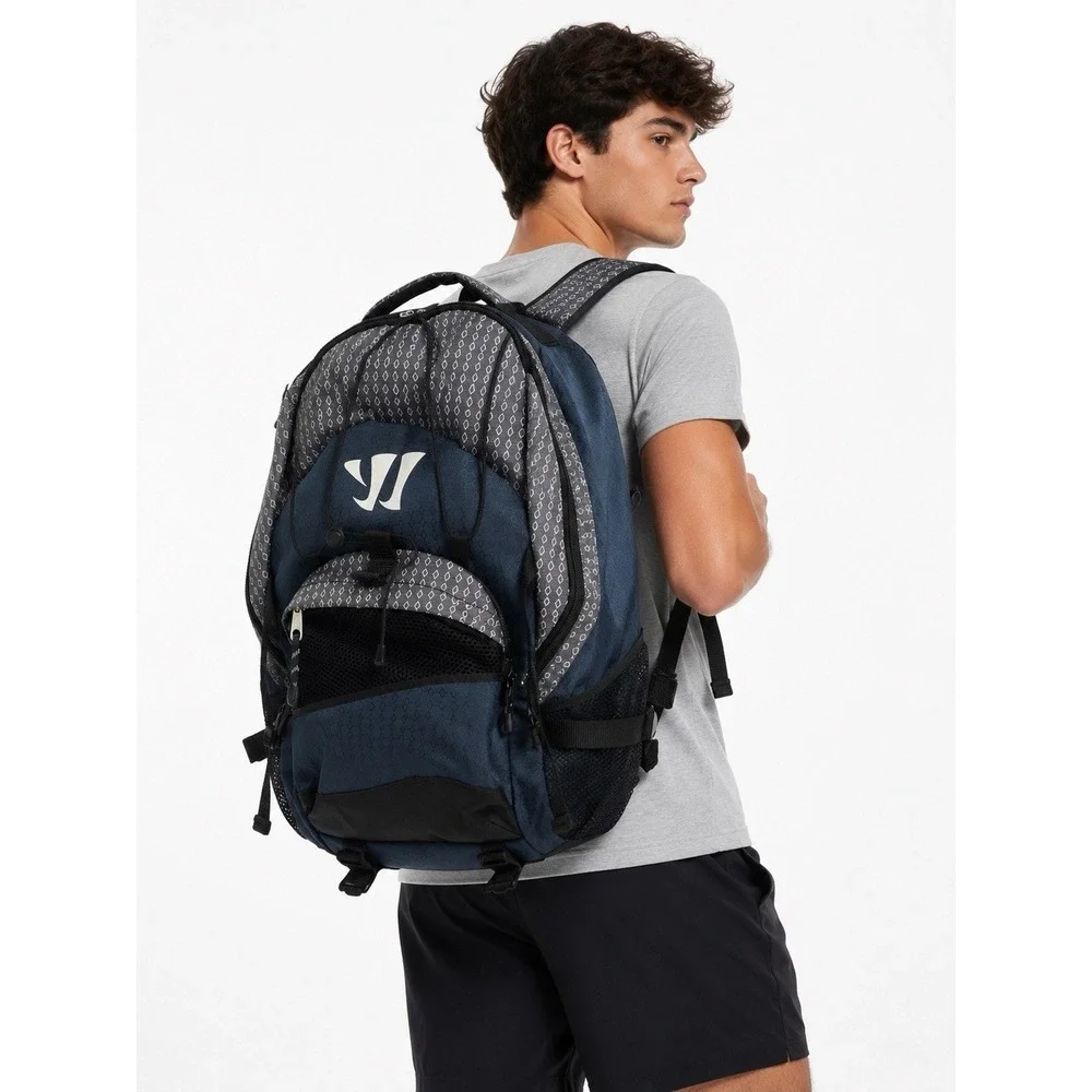 Warrior Lacrosse Gear Backpack Equipment Bag Navy Gray Helmet Stick Storage